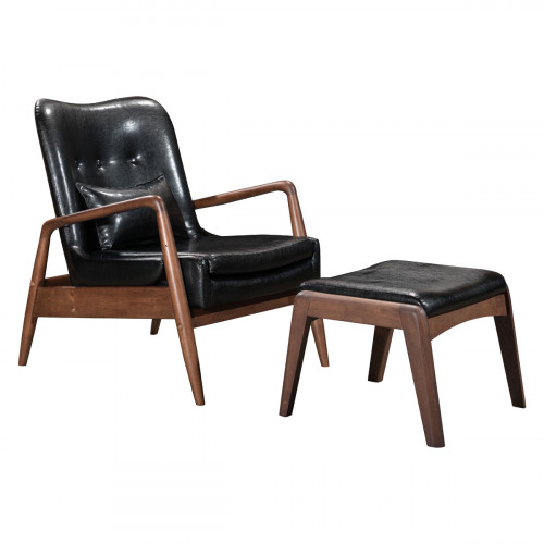 ZUO Bully Lounge Chair & Ottoman - Black/Walnut