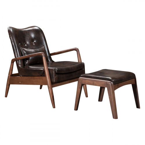 ZUO Bully Lounge Chair & Ottoman - Brown/Walnut