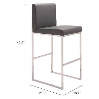 ZUO - Genoa Barstool in Gray/Silver