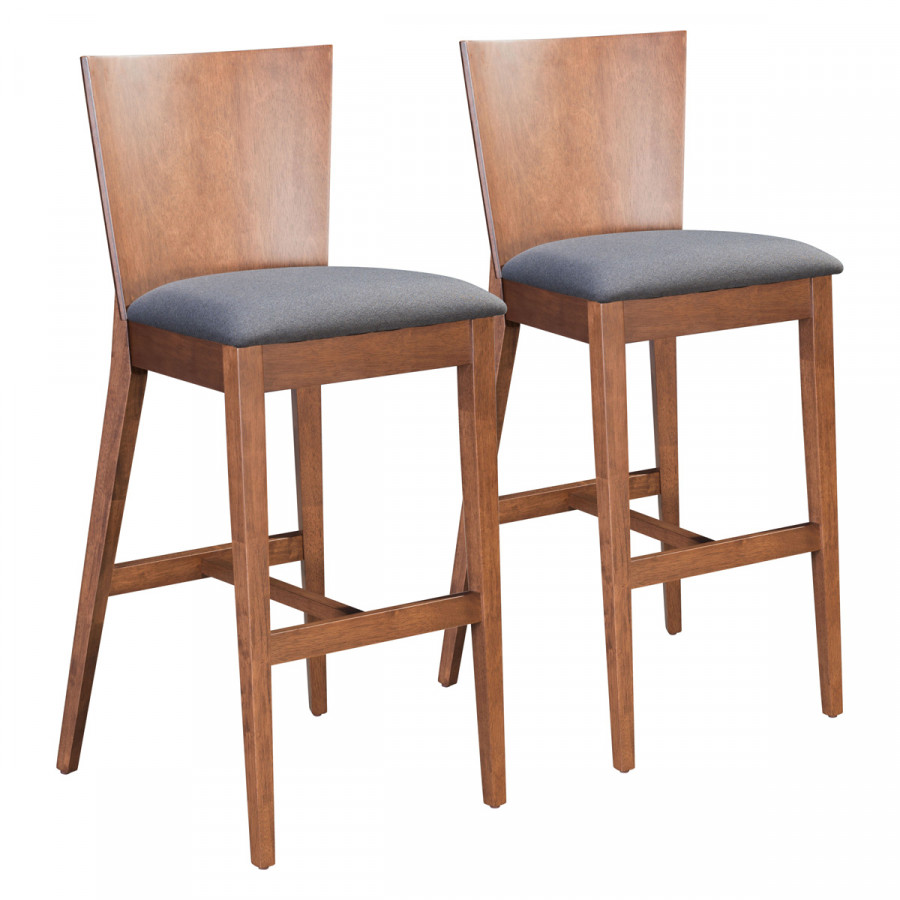 ZUO - Ambrose Bar Chair (Set Of 2) in Walnut/Dark Gray