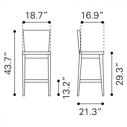 ZUO - Ambrose Bar Chair (Set Of 2) in Walnut/Dark Gray