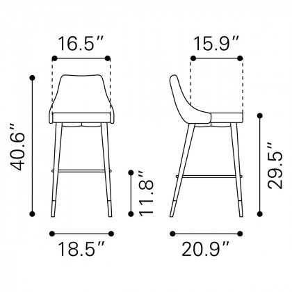 ZUO Piccolo Bar Chair - Gray/Black/Gold