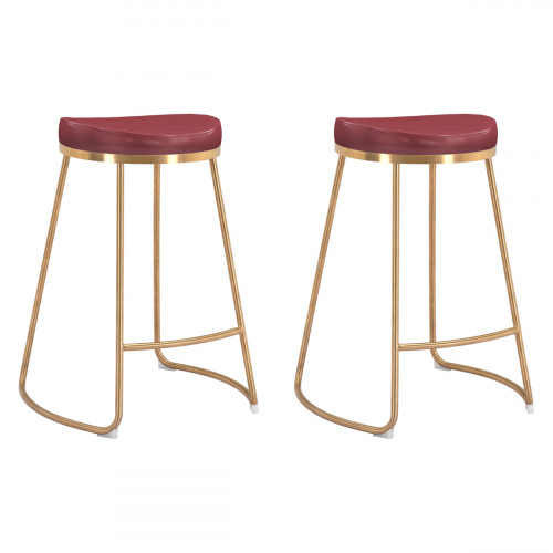 ZUO Bree Counter Stool (Set Of 2) - Burgundy/Gold