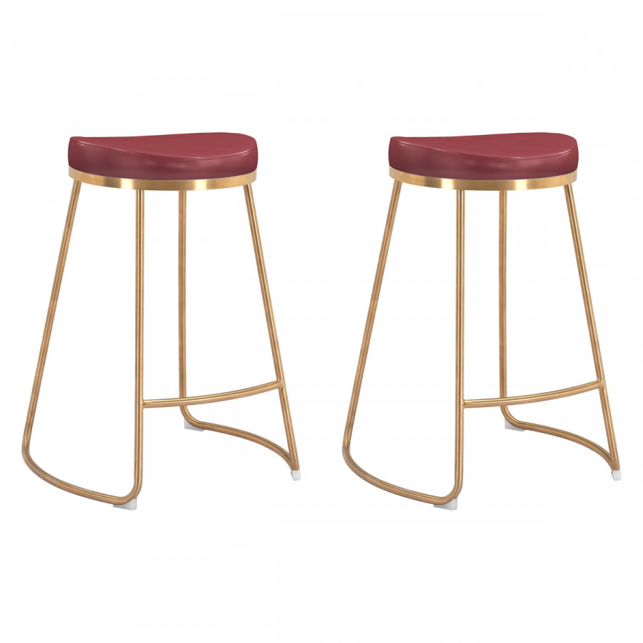 ZUO Bree Counter Stool (Set Of 2) - Burgundy/Gold