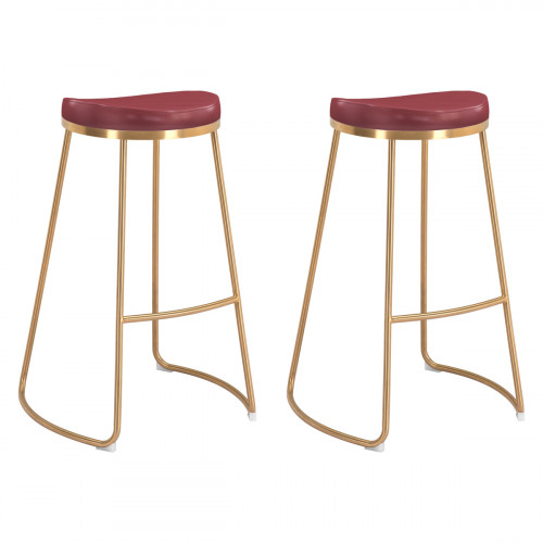 ZUO Bree Barstool (Set Of 2) - Burgundy/Gold