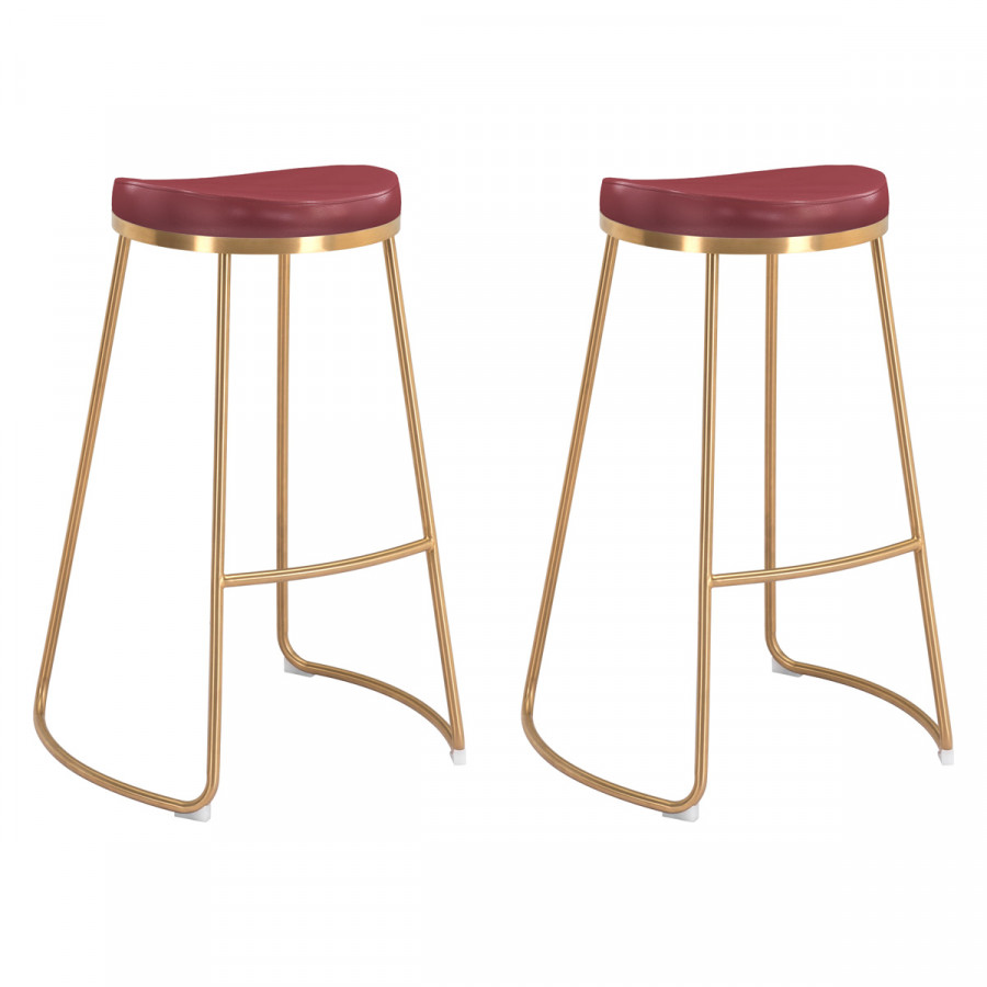 ZUO Bree Barstool (Set Of 2) - Burgundy/Gold