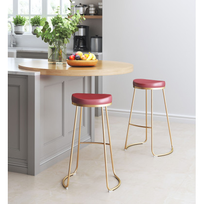 ZUO Bree Barstool (Set Of 2) - Burgundy/Gold