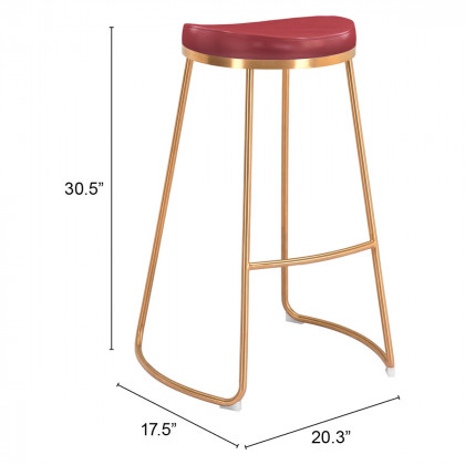 ZUO Bree Barstool (Set Of 2) - Burgundy/Gold