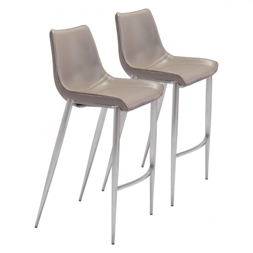 ZUO Magnus Bar Chair (Set Of 2) - Cappuccino/Silver