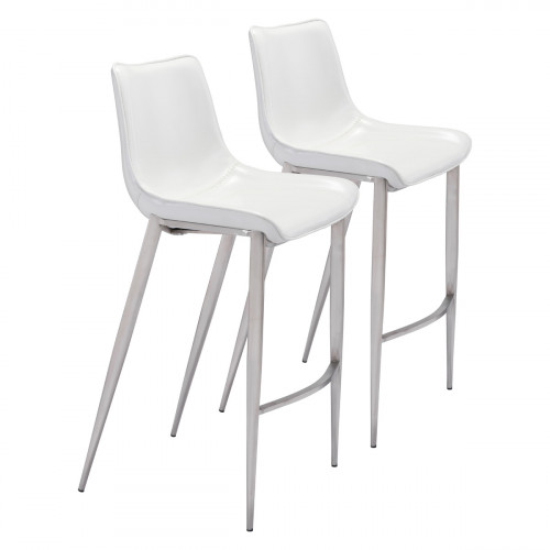 ZUO Magnus Bar Chair (Set Of 2) - White/Silver