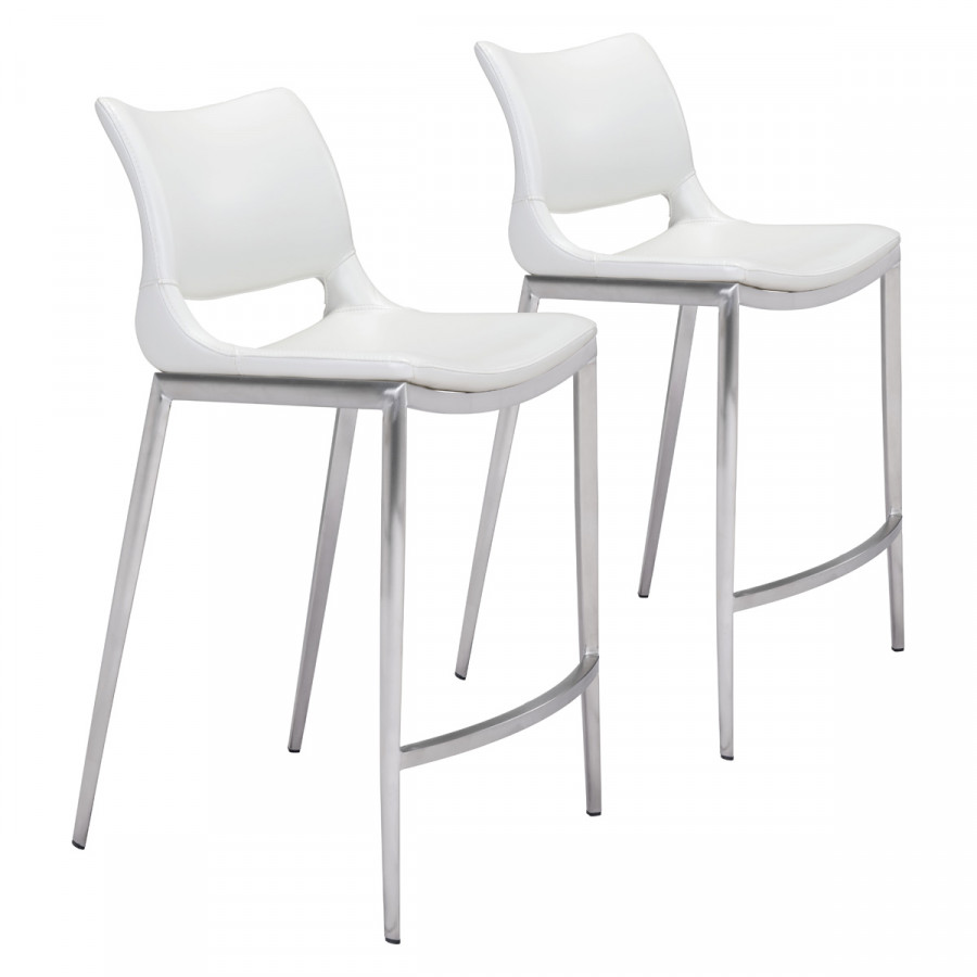 ZUO Ace Counter Chair (Set Of 2) - White/Silver