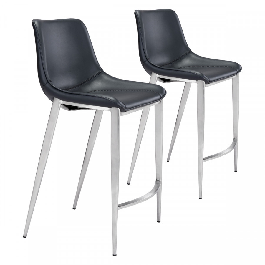 ZUO Magnus Counter Chair (Set Of 2) - Black/Silver