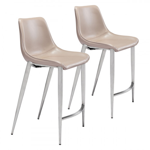 ZUO Magnus Counter Chair (Set Of 2) - Cappuccino/Silver