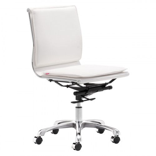 ZUO Lider Plus Armless Office Chair - White/Silver