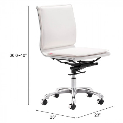 ZUO Lider Plus Armless Office Chair - White/Silver