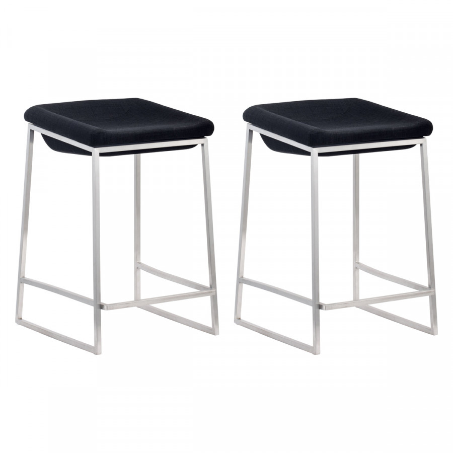 ZUO Lids Counter Stool (Set Of 2) - Dark Gray/Silver