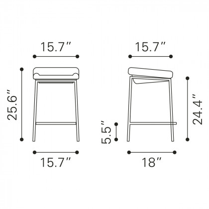 ZUO Lids Counter Stool (Set Of 2) - Dark Gray/Silver