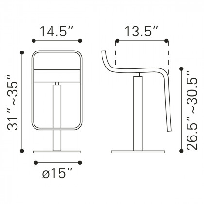 ZUO Equino Barstool - Black/Silver