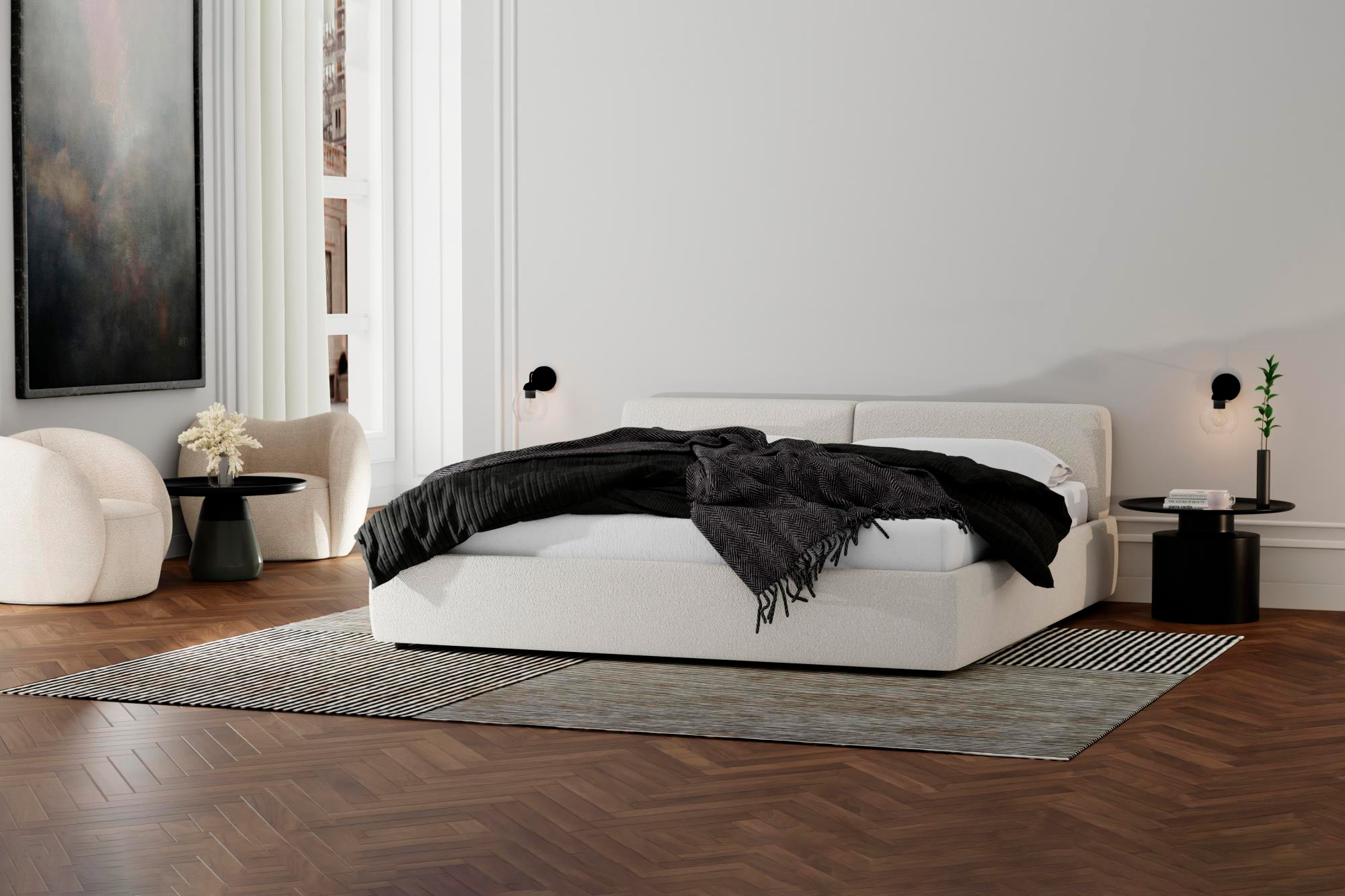 Mobital Cloud 9 Queen Size Bed - Cream Boucle, Fabric