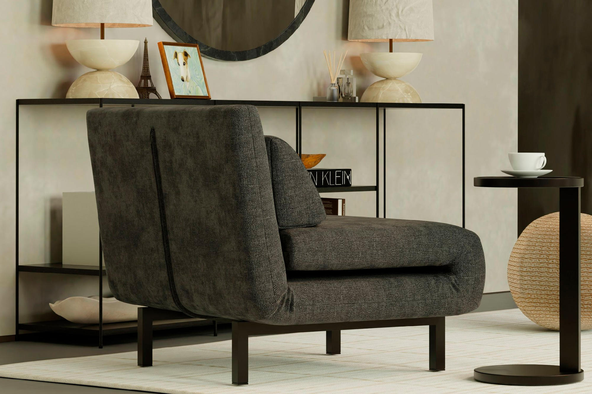 Mobital Iso Armless Solid Chair-Bed - Dusk Chenille, Fabric