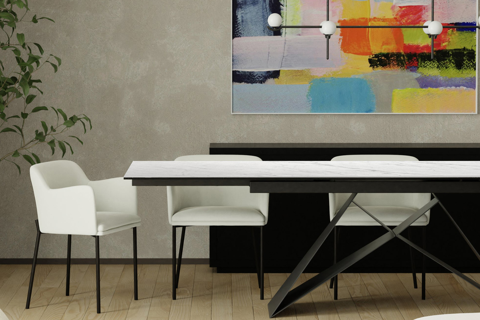 Mobital The W Dining Table with Double Extension - Carrera, Ceramic