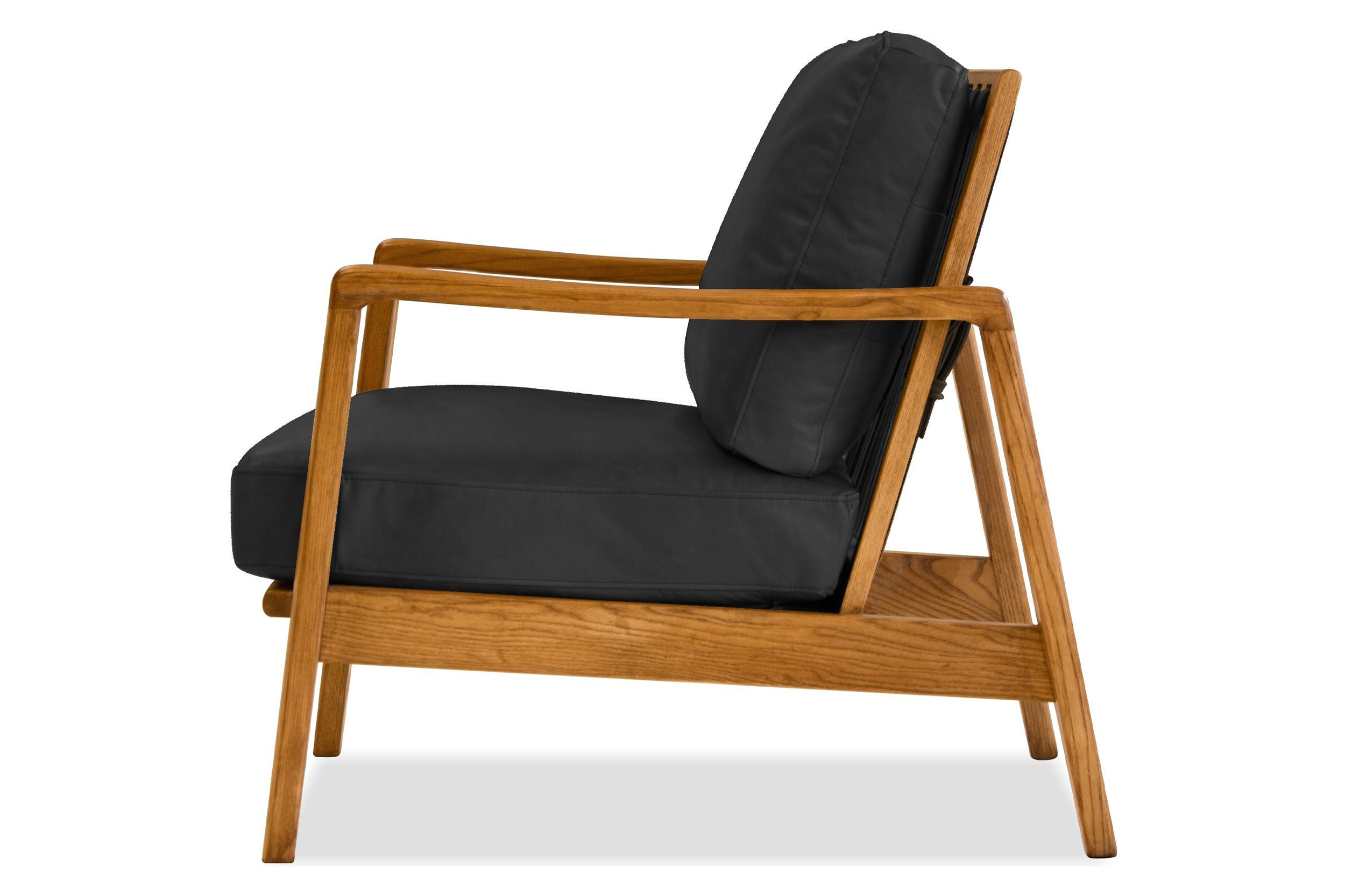 Mobital Craftsman Square Arms Lounge Chair - Black, Leather, Wood Natural Frame