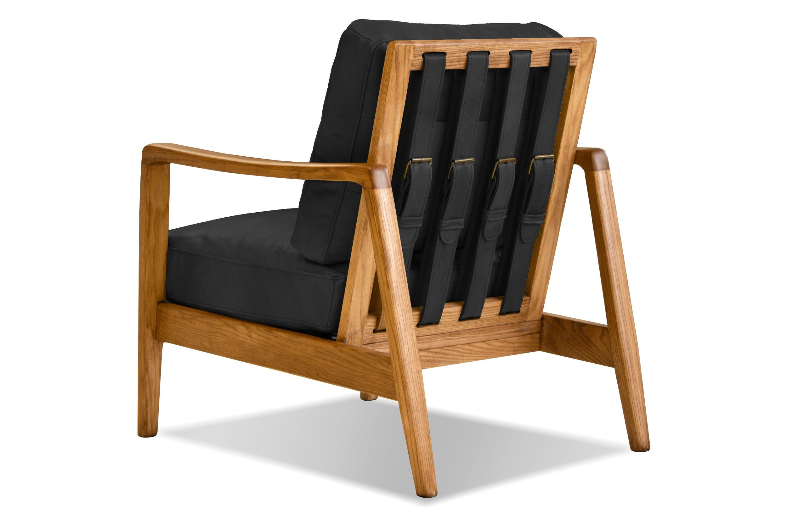 Mobital Craftsman Square Arms Lounge Chair - Black, Leather, Wood Natural Frame