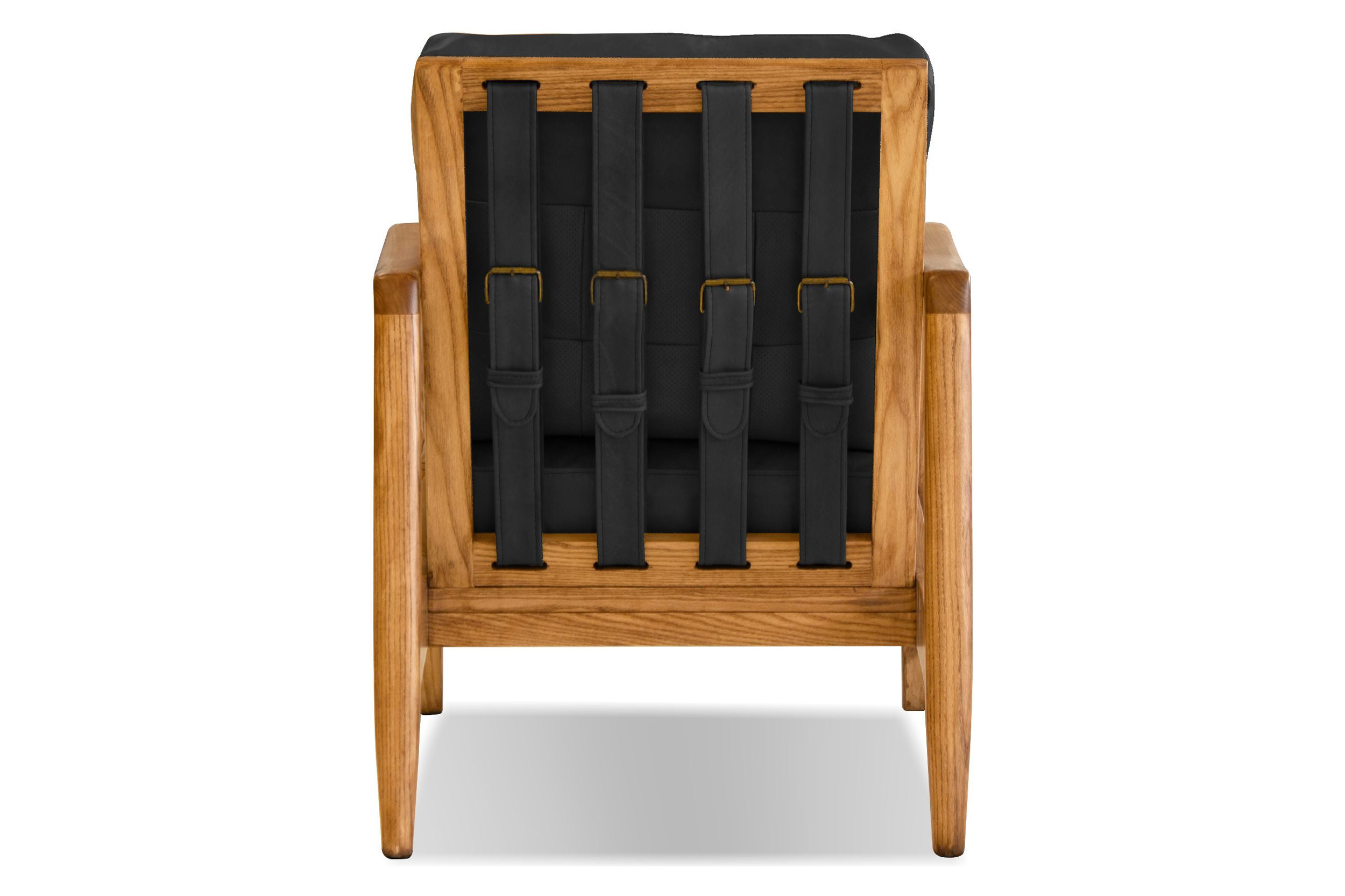Mobital Craftsman Square Arms Lounge Chair - Black, Leather, Wood Natural Frame
