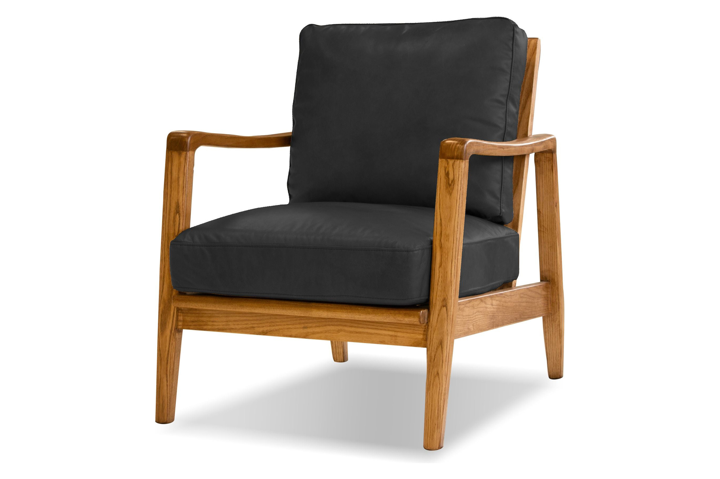 Mobital Craftsman Square Arms Lounge Chair - Black, Leather, Wood Natural Frame