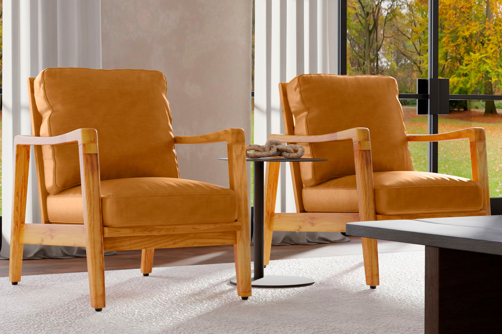 Mobital Craftsman Square Arms Lounge Chair - Tan, Leather, Wood Natural Frame