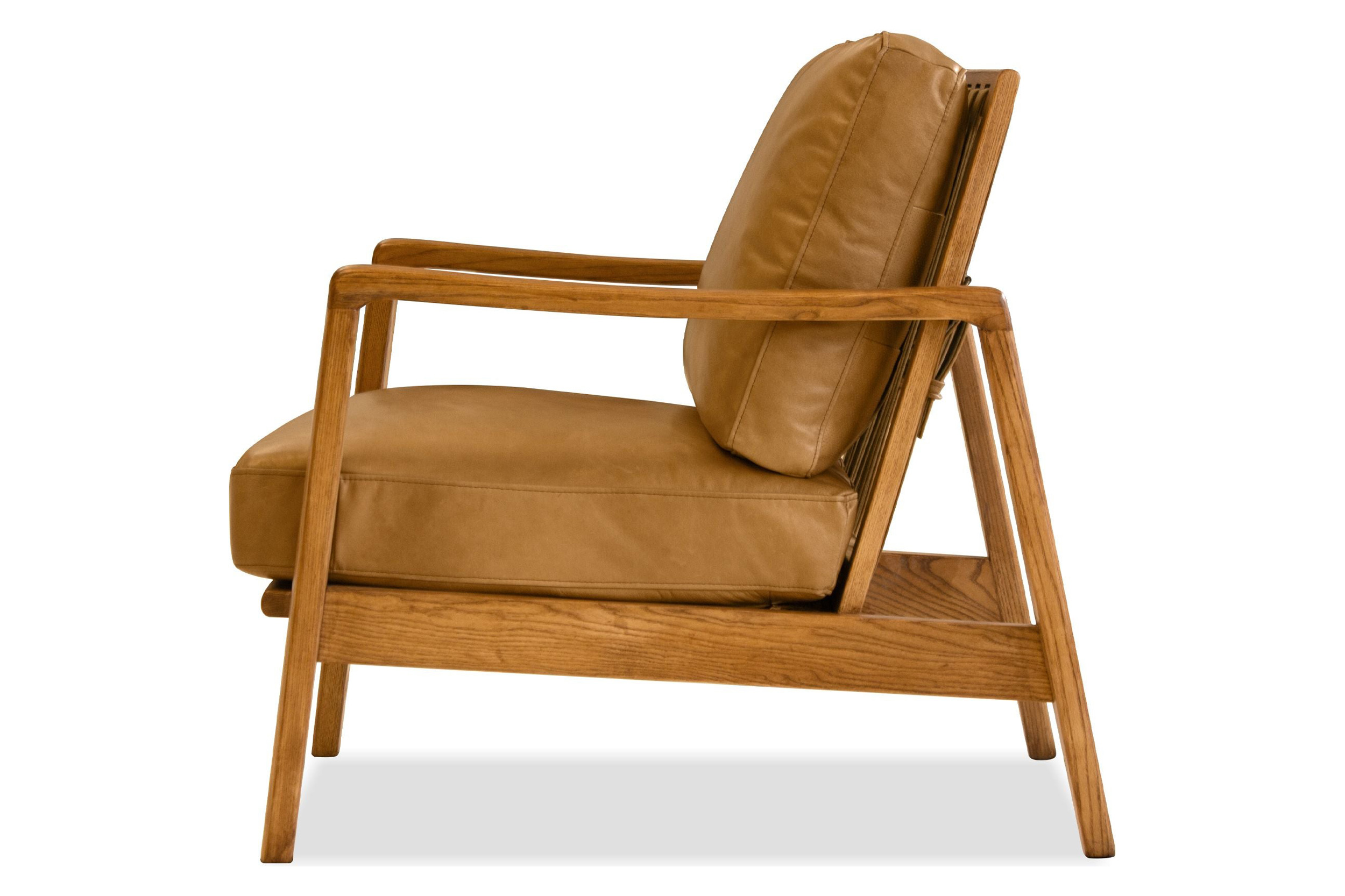 Mobital Craftsman Square Arms Lounge Chair - Tan, Leather, Wood Natural Frame