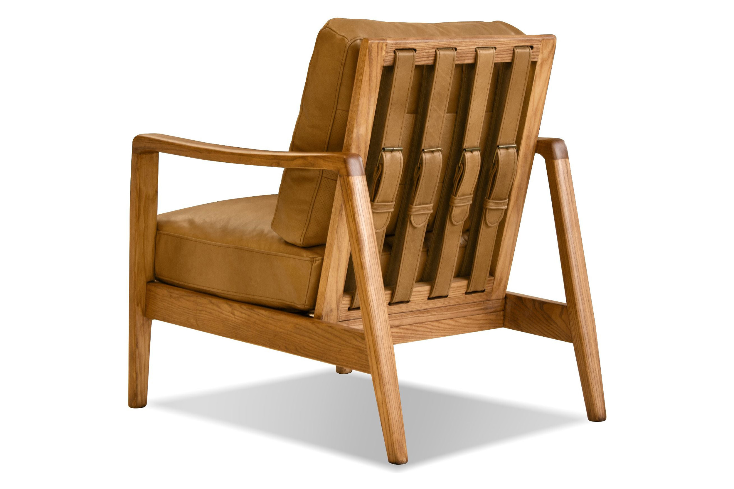 Mobital Craftsman Square Arms Lounge Chair - Tan, Leather, Wood Natural Frame