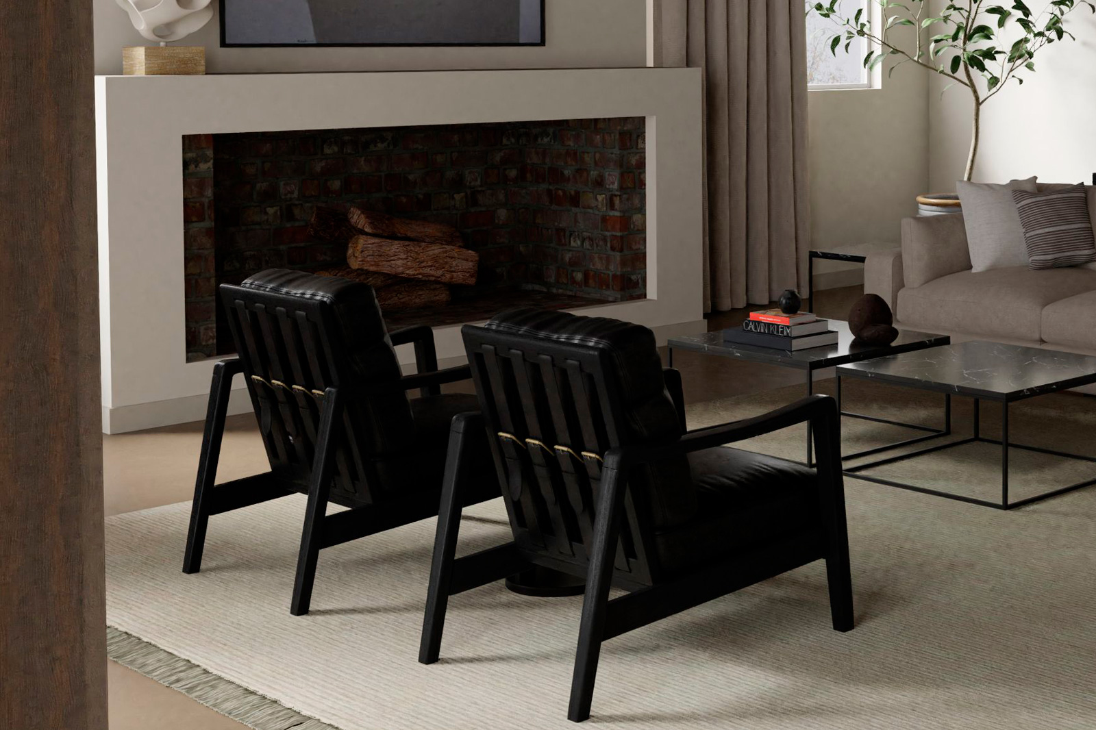 Mobital Craftsman Square Arms Lounge Chair - Black, Leather, Black Matte Frame