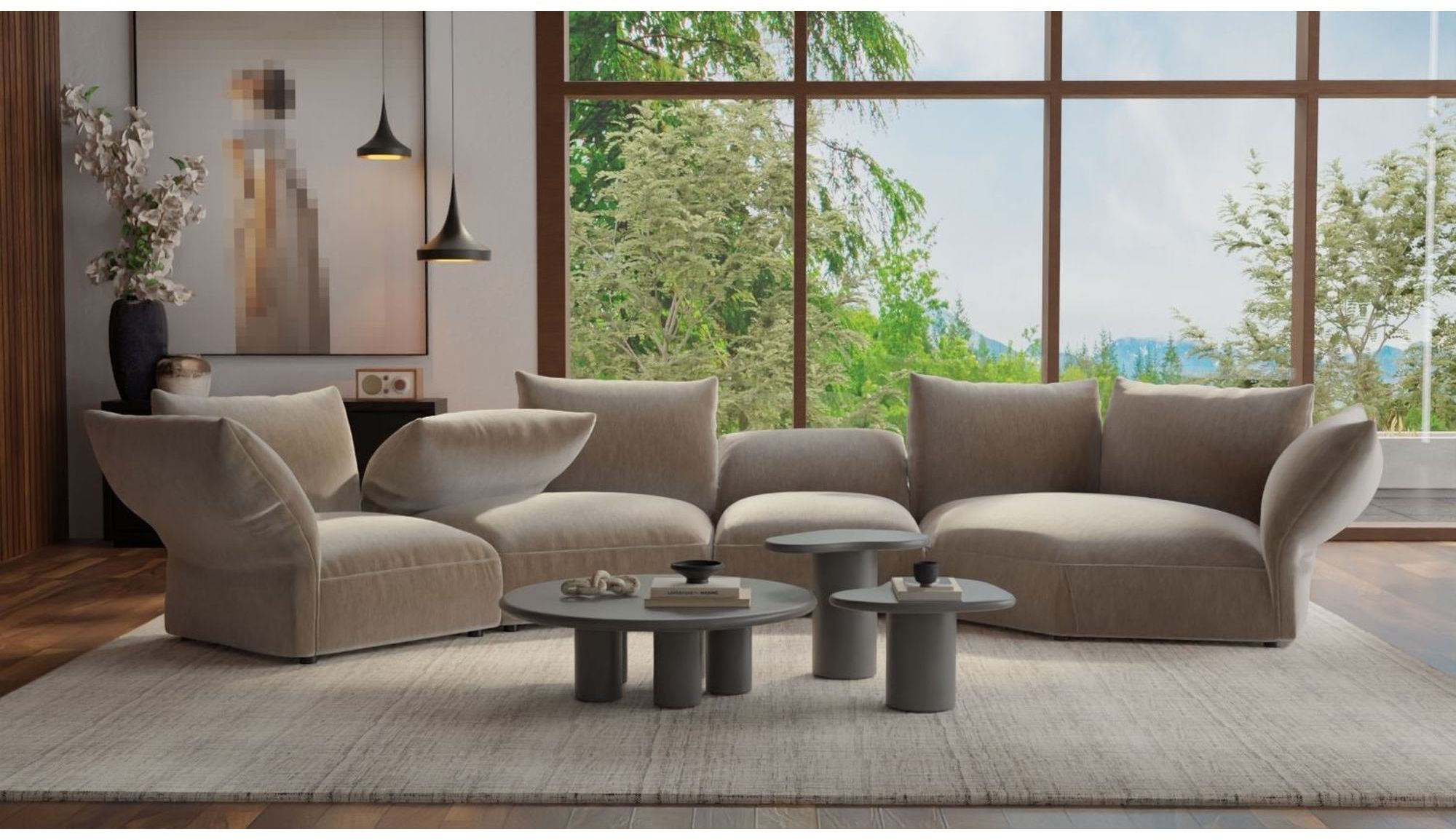 Mobital - Tobago Left Facing Sectional in Warm Taupe, Fabric