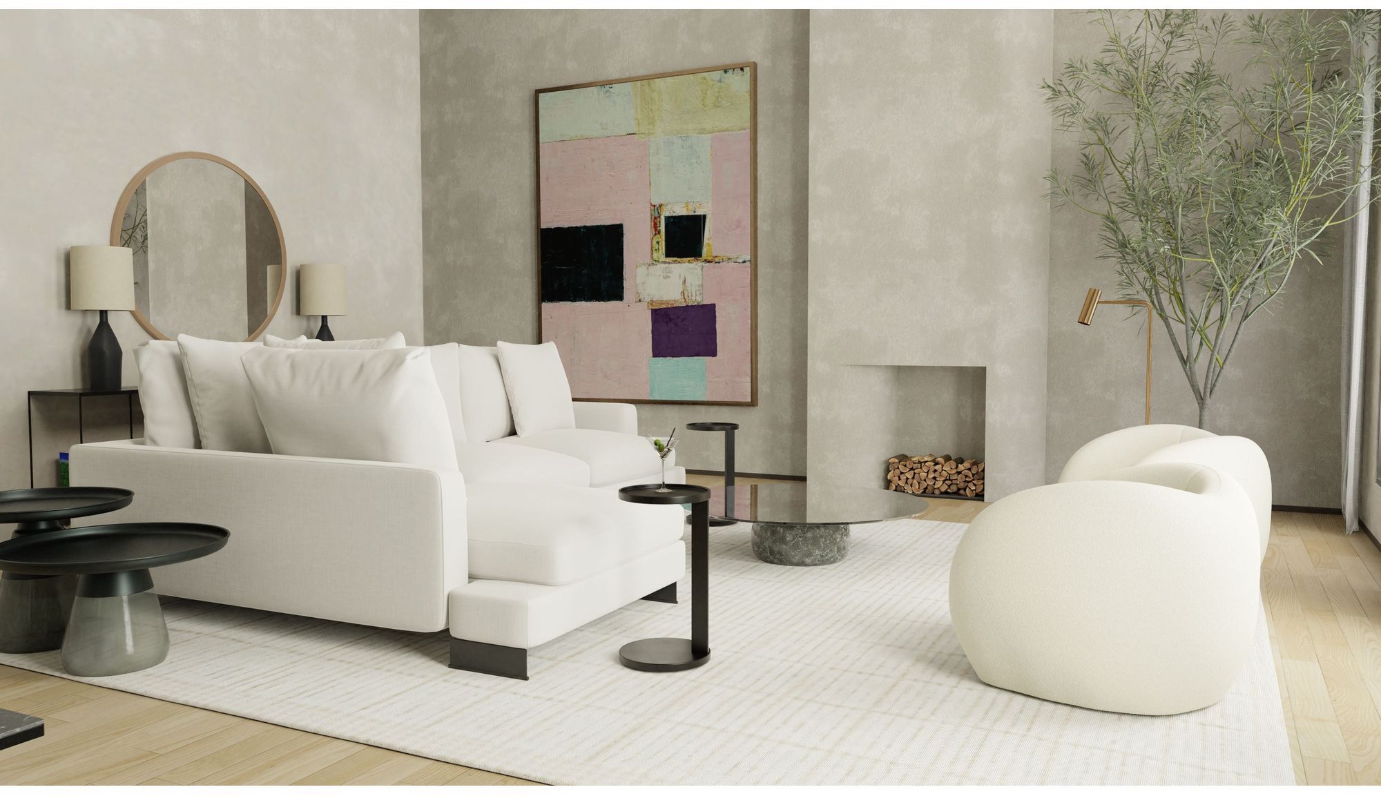 Mobital Weekender Right Facing Sectional - Eggshell, Fabric