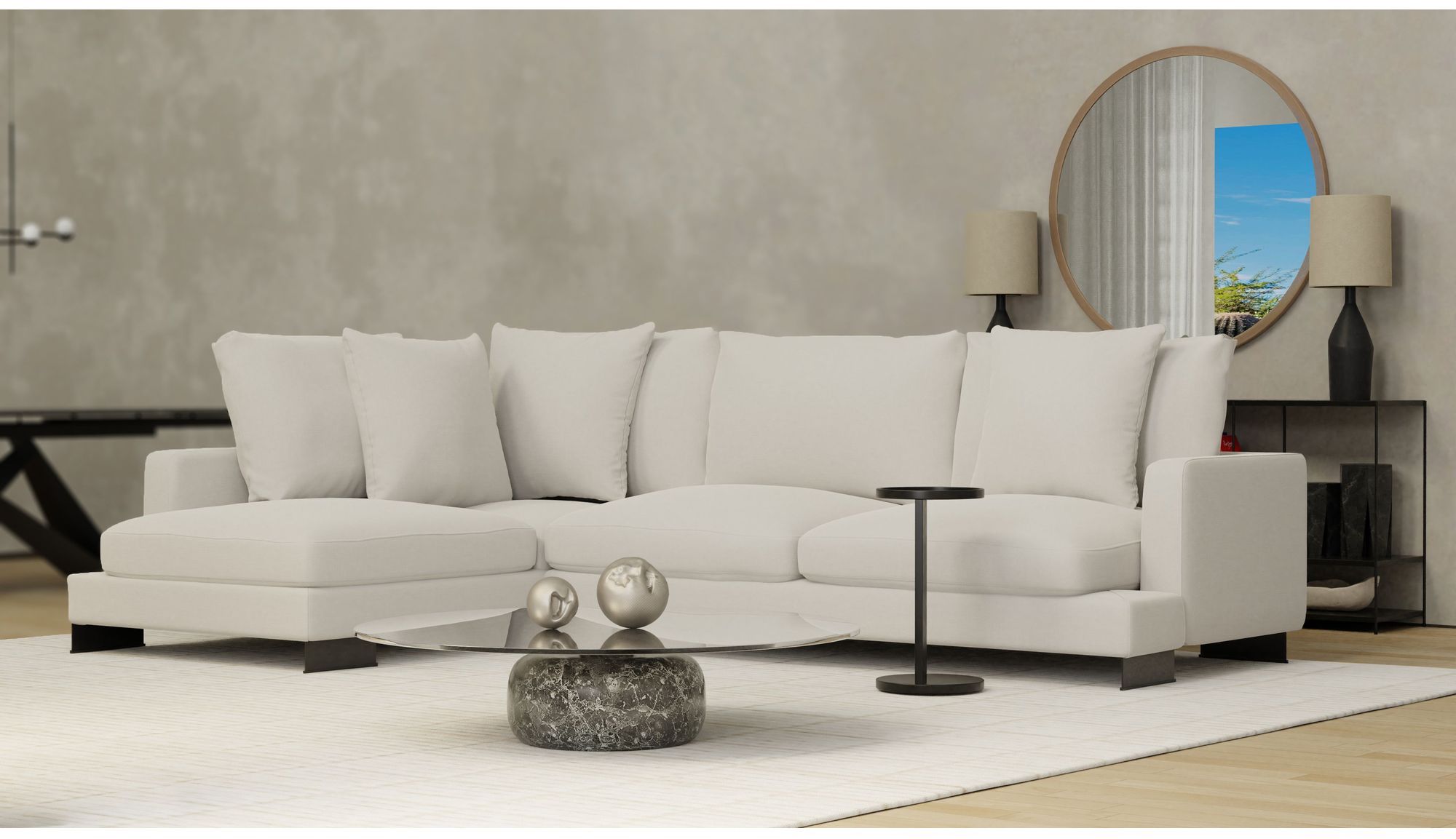 Mobital Weekender Right Facing Sectional - Eggshell, Fabric