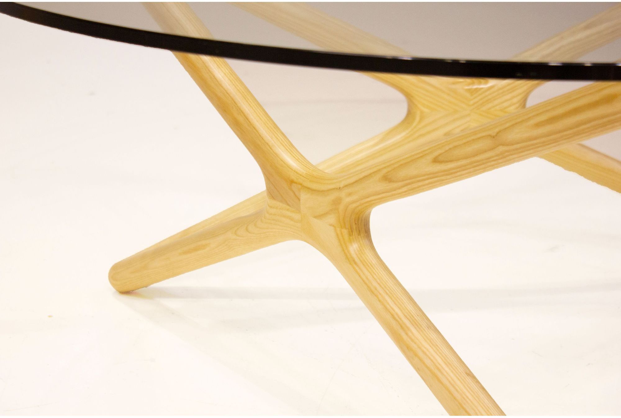 Mobital Quasar Round Coffee Table - Ash Natural, Clear Tempered Glass