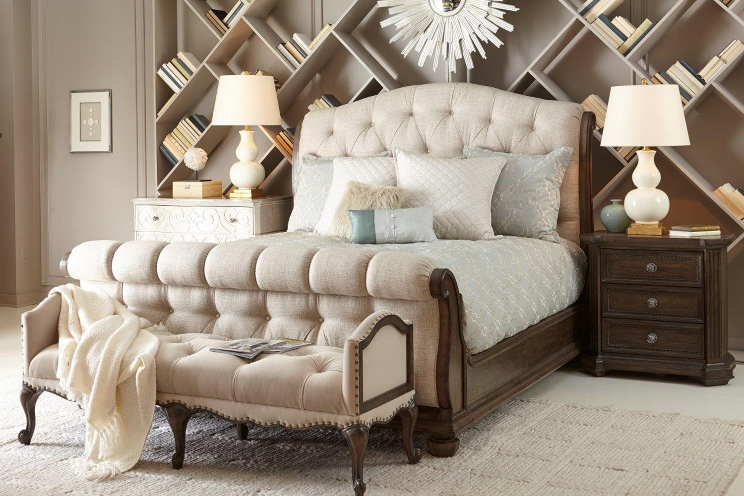 A.R.T. Furniture Vintage Salvage Lanza Upholstered Tufted Bed - Queen Size