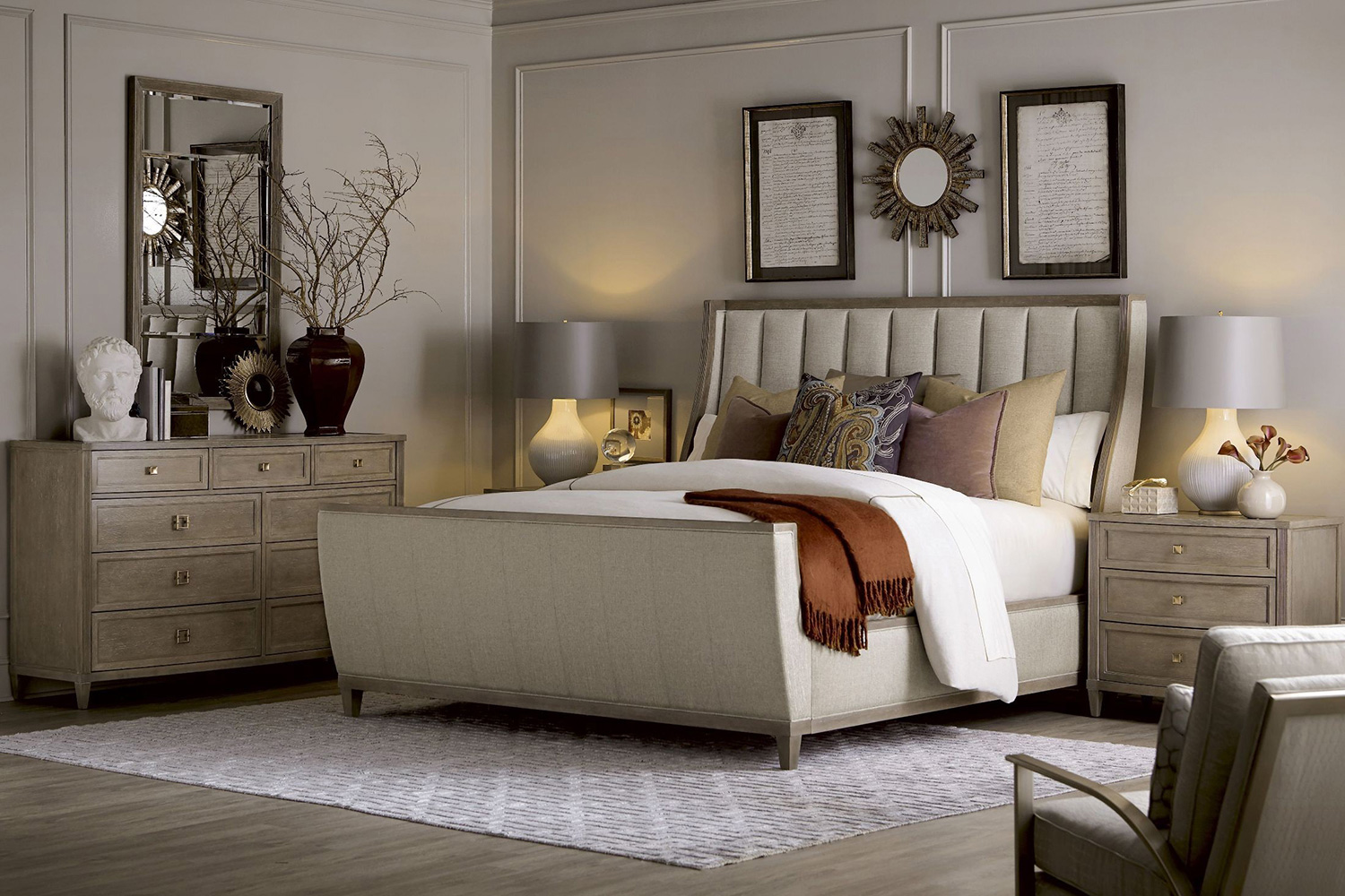 A.R.T. Cityscapes Stone Chelsea Upholstered Sleigh Bed - Queen Size