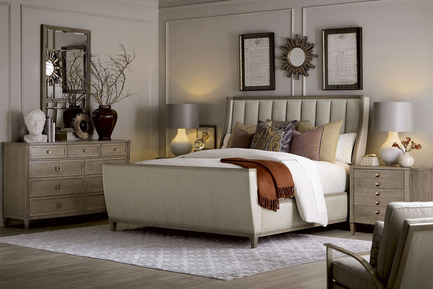 A.R.T. Cityscapes Stone Chelsea Upholstered Sleigh Bed - Queen Size