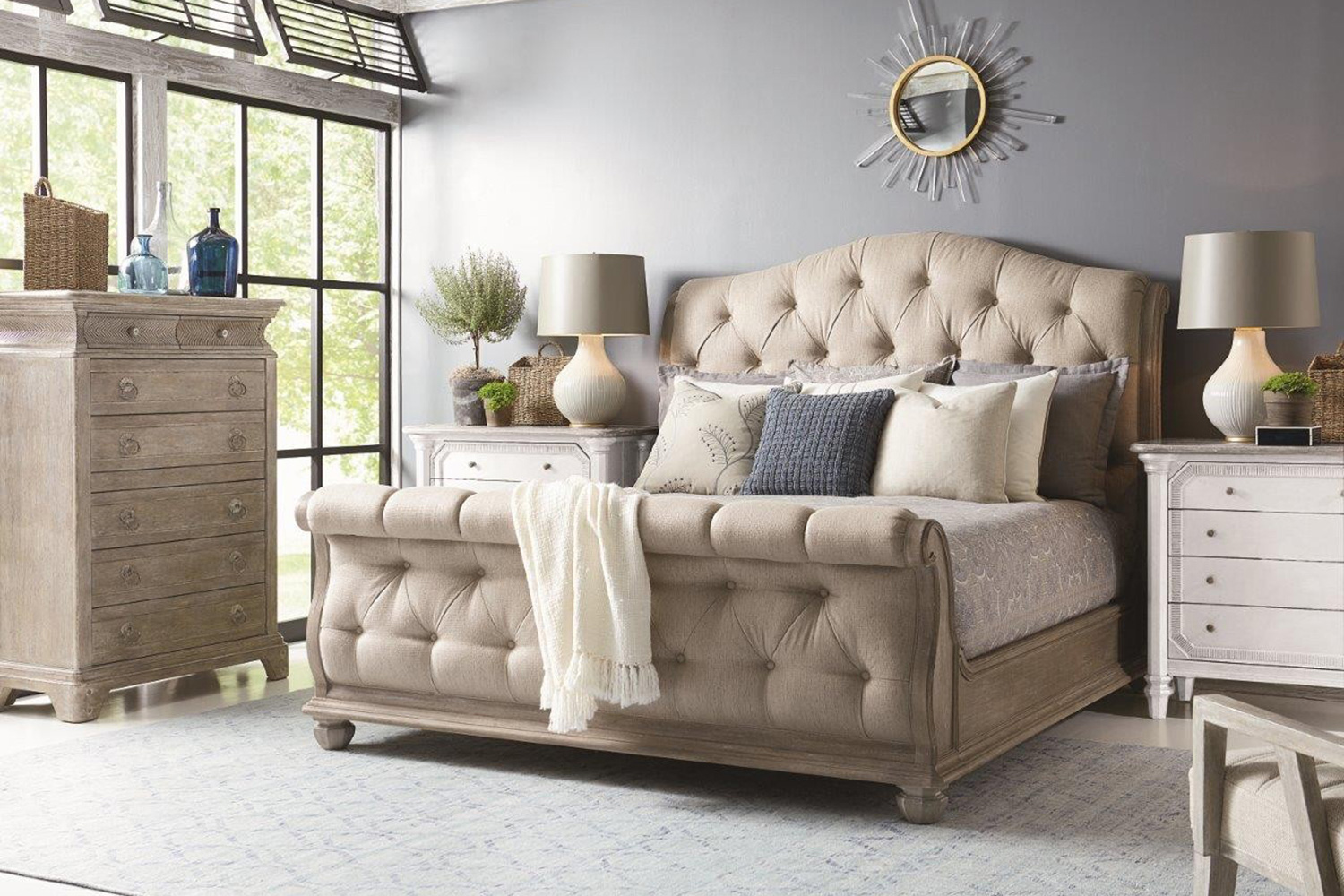 A.R.T. Furniture Summer Creek Shoals Upholstered Tufted Sleigh Bed - King Size