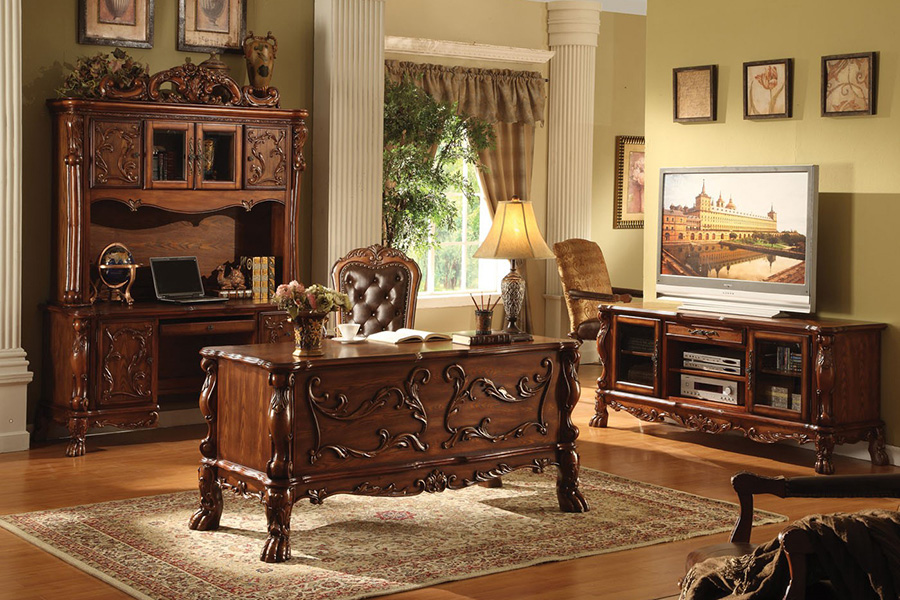 ACME - Dresden Executive Computer Desk with Hutch in Cherry Oak