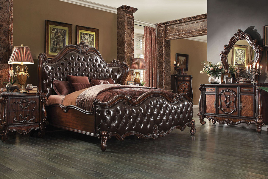 ACME Versailles Upholstered Panel Bed - Dark Brown, King Size