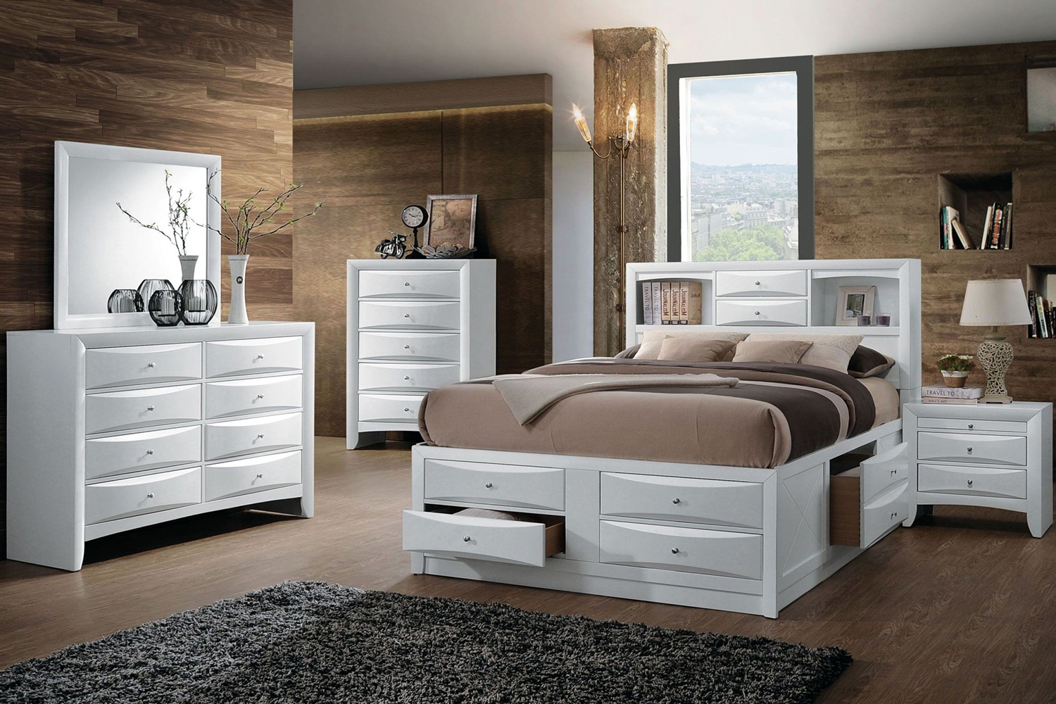 ACME Ireland Bookcase Storage Bed - White, Full Size