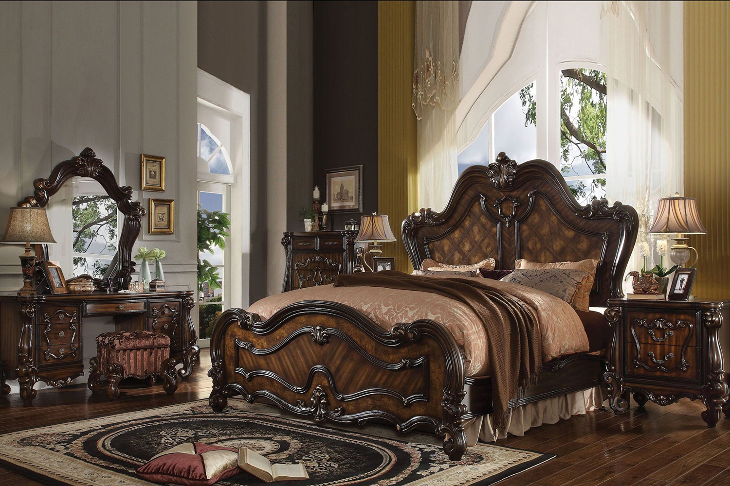ACME Versailles Panel Bed - Cherry Oak, King Size