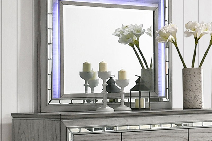 ACME - Antares Mirror with Led in Light Gray Oak