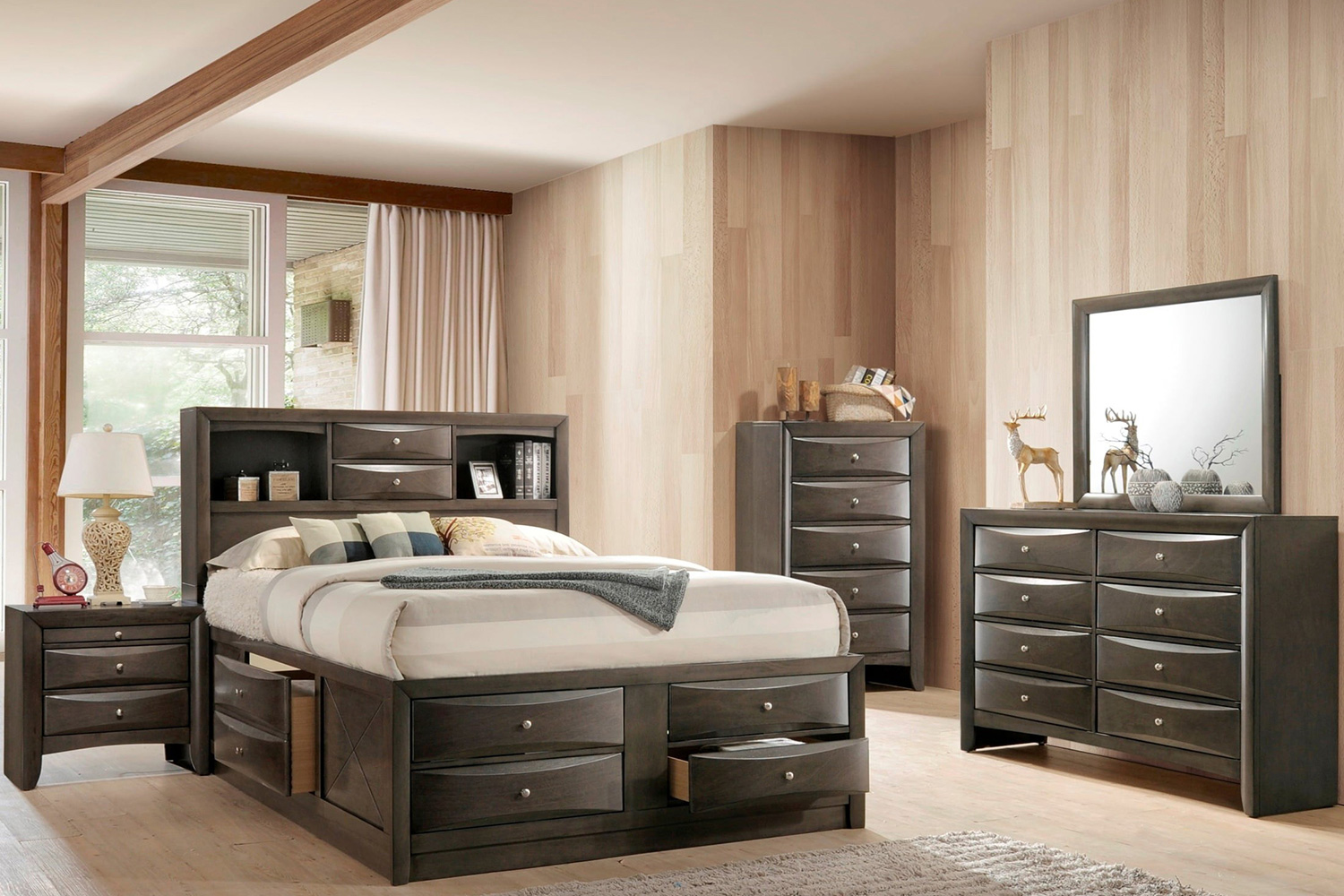 ACME Ireland Bookcase Storage Bed - Gray Oak, Full Size