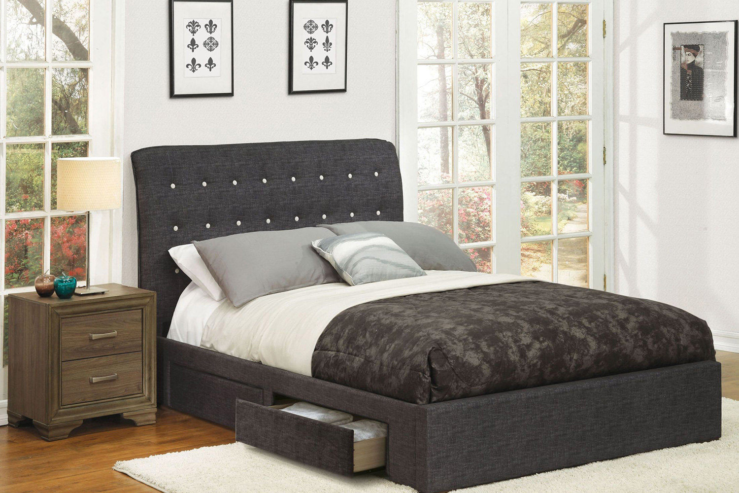 ACME - Drorit Dark Gray Upholstered Platform Storage Bed
