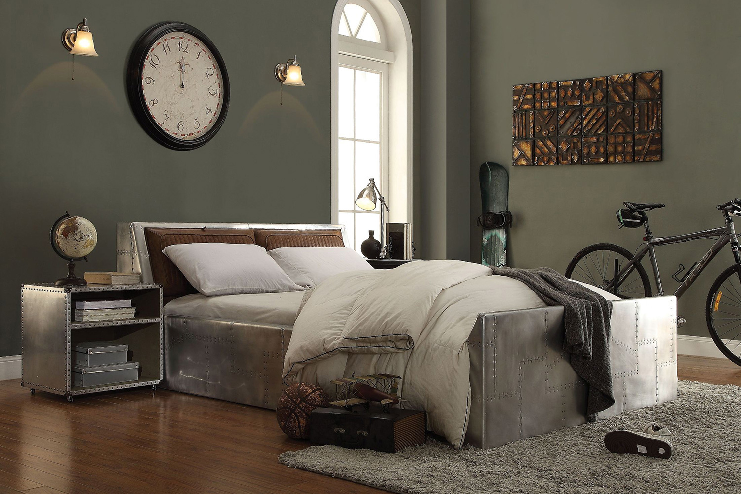 ACME - Brancaster Nightstand with USB in Aluminum