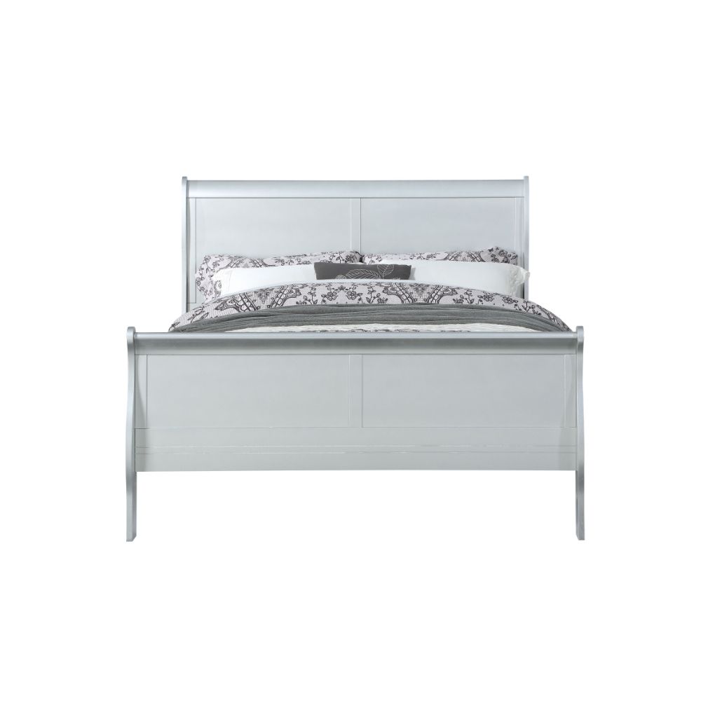ACME Louis Philipe Sleigh Bed - Platinum, Queen Size